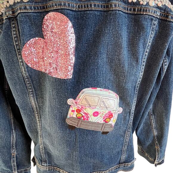 Old Navy Jean Jacket Custom Embellished Size XXL Heavy Beading Applique - Picture 7 of 9